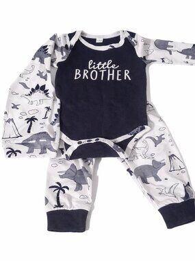Little Brother Dinosaur Set | 3-6 Months | 3-Piece Navy & Gray Outfit